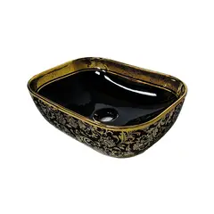 FRATELLI - BOWL OVALIN DE LOZA RECTANGULAR NEGRO CON DORADO 153-BGH