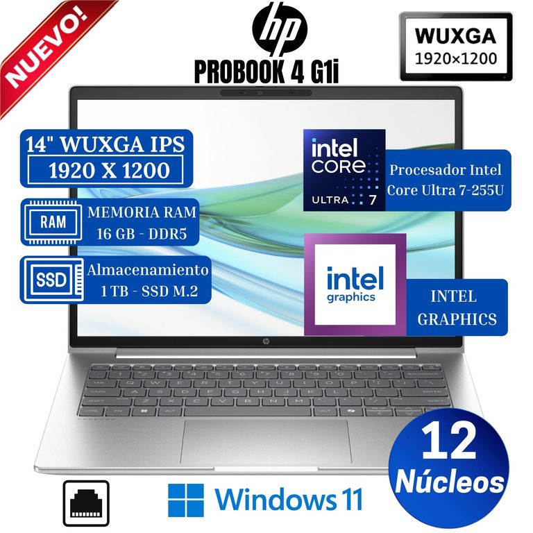 Laptop ProBook 4 G1i 14” WUXGA IPS, Intel Core Ultra 7-255U, Ram 16GB, Ssd 1 TB, Win 11 Pro
