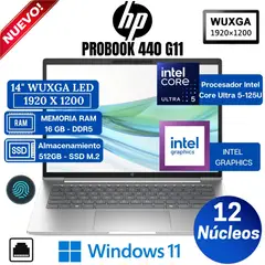 HP - Laptop ProBook 440 G11, 14” WUXGA IPS, Intel Core Ultra 5-125U, Ram 16GB, Ssd 512GB, Win 11 Pro