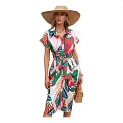 GIOIO - Vestido Camisero Estampado De Cintura Alta Para Mujer