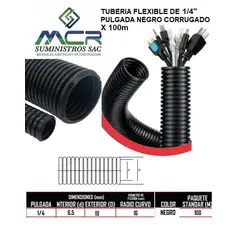 GENERICO - TUBERIA FLEXIBLE DE 1/ 4 PULGADA NEGRO CORRUGADO X100M