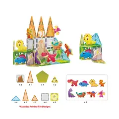 PICASSO TILES - Juego Bloques de Construcción Magnéticos Mundo Dinosaurio de 38 piezas incluye 8 figuras