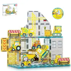 PICASSO TILES - Juego de Bloques de Construcción Magnéticos de 45 piezas incluye 8 figuras de vehículos
