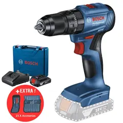 BOSCH - Taladro percutor 18V Inalámbrico GSB 185-LI, 1 Baterías, 23 accesorios