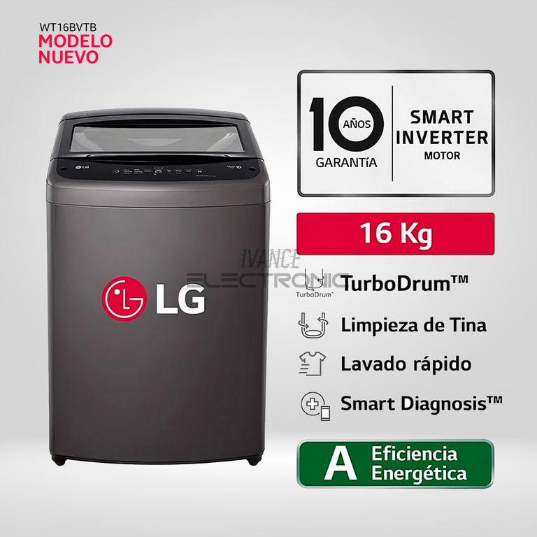 Lavadora 16 kg Carga Superior Smart Inverter Turbo Drum WT16BVTB