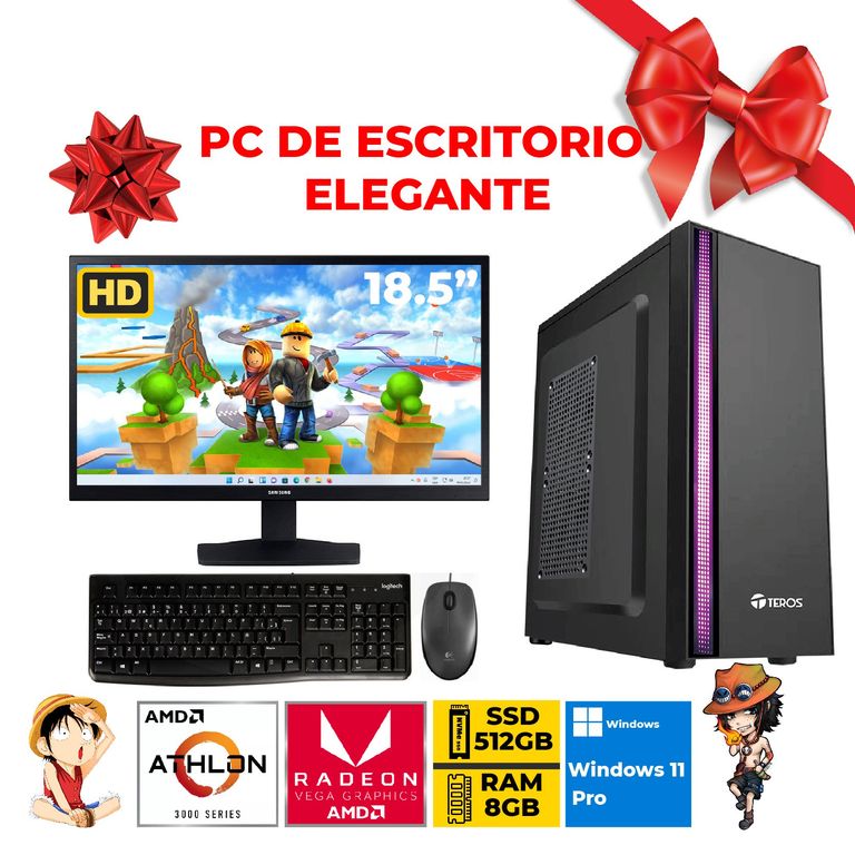 PC Escritorio AMD ATHLON RAM 8GB SSD 512GB PANTALLA 18.5" HD WINDOWS 11Pro