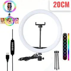 OEM - Aro LED de Colores y Blanco RGBW 20cm Tripode Soporte Celular