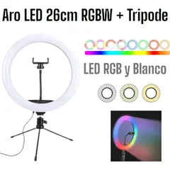 OEM - Aro LED de Colores y Blanco RGBW 26cm Tripode Soporte Celular