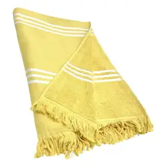 MAGE DISTRIBUTION - Toalla de Playa Turca Amarillo con Líneas Blancas 90cm x 180cm