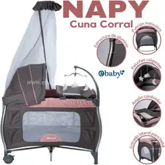 EBABY - Cuna Corral Mecedora con cambiador NAPY ROSADO