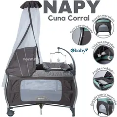 EBABY - Cuna Corral Mecedora con cambiador NAPY PLOMO