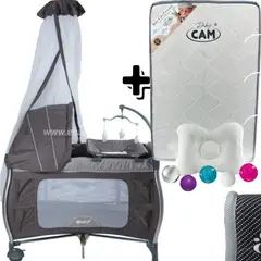 EBABY - Cuna NAPY Corral Mecedora con cambiador + Colchon CAM PLOMO