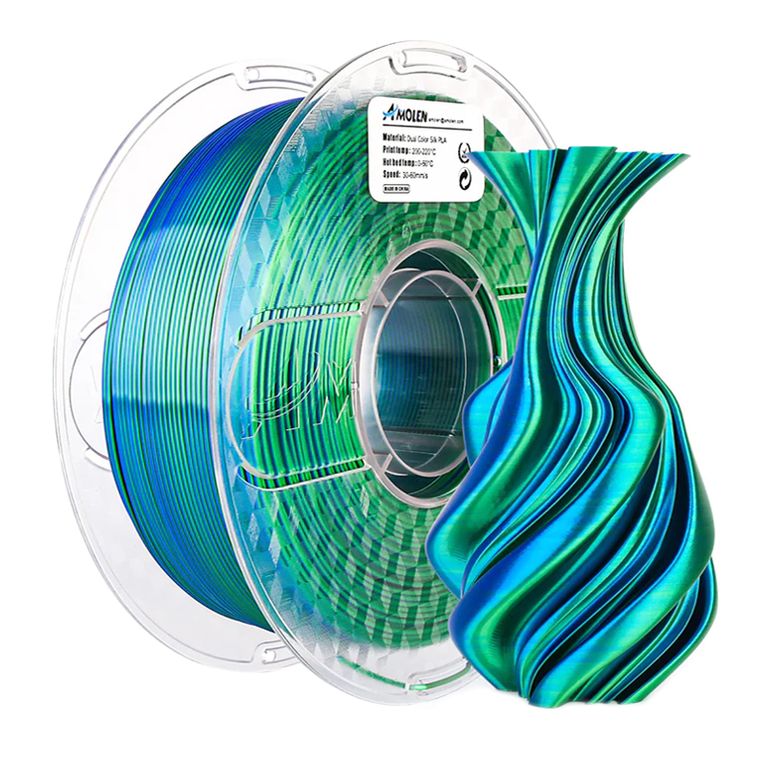 Filamento Bicolor Seda PLA para impresora 3D color Azul con Verde