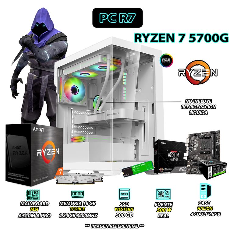 Computadora PC Ryzen 7 5700G RAM 16GB SSD 500GB CON GRAFICOS RADEON