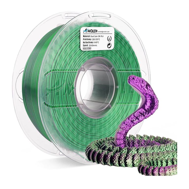 Filamento Bicolor Silk PLA para impresora 3D color Morado con Verde