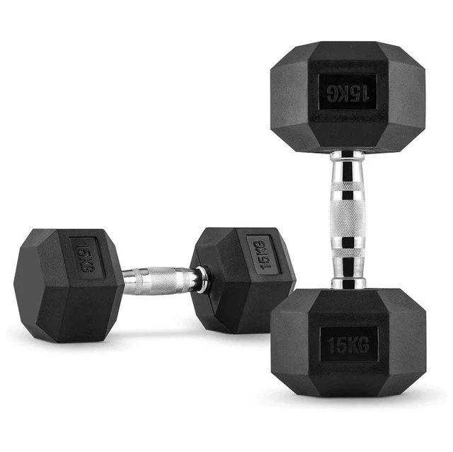 Par de Mancuernas Hexagonales de Caucho 15 KG