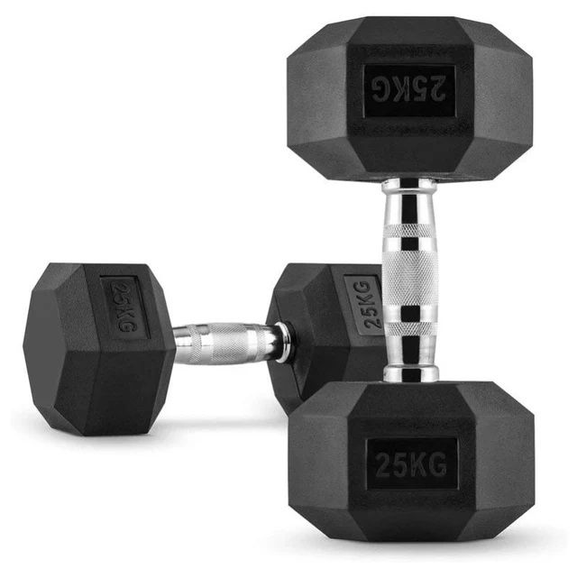 Par de Mancuernas Hexagonales de Caucho 25 KG