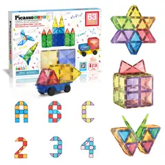 PICASSO TILES - Set de Bloques de Construcción Magnéticos de 63 piezas