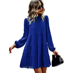 TIOZONEY - Vestido Midi Mujer -Azul