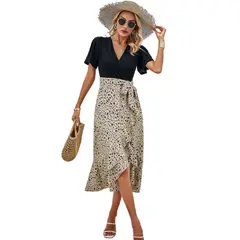 TIOZONEY - Vestido Midi Mujer -Beige