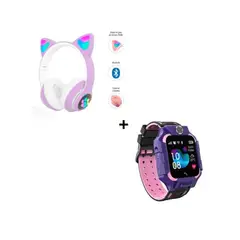 GENERICO - Pack Audífono Gato + Smartwatch Gps para Niños Morado