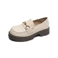 BLWOENS - Zapatos de cuero casuales para mujeres - Beige