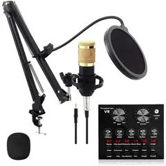 OEM - Kit Micrófono de estudio BM 800 Dorado más interfaz de audio V8