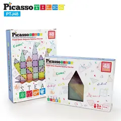 PICASSO TILES - Bloques Magnéticos de colores pasteles y glitter de 48 piezas - PicassoTiles