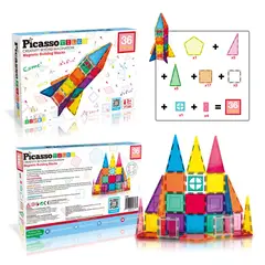 PICASSO TILES - Juego de Bloques de Construcción Magnéticos modelo Cohete de 36 piezas