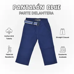 YONISTERS CLOTHING - Pantalón Niño Casual Algodón Drill Tafeta Azul