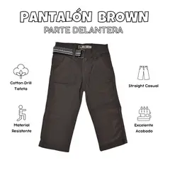 YONISTERS CLOTHING - Pantalón Niño Casual Algodón Drill Tafeta Marrón