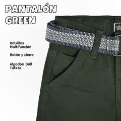 YONISTERS CLOTHING - Pantalón Niño Casual Algodón Drill Tafeta Verde