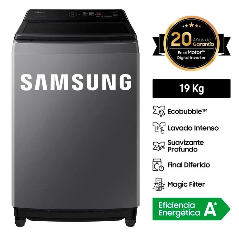 LAVADORA 19 KG CARGA SUPERIOR ECOBUBBLE WA19CG6441BDPE GRIS OSCURO