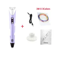 GENERICO - Lápiz 3D Impresión Púrpura LCD+3 Filamentos Navidad Genieka