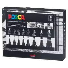 POSCA - Pack x 8 PC-Mix Set Negro Todas las Puntas