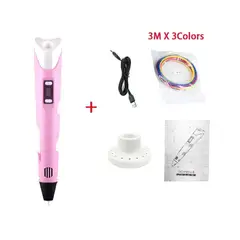 GENERICO - Lápiz 3D Impresión Rosado LCD+3 Filamentos Navidad Genieka