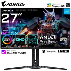 AORUS - Monitor 27 Gigabyte FO27Q2 2K QHD OLED, 240HZ, 0.3MS, Pivot