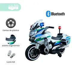 GENERICO - Moto a Bateria Con Bluetooth Musical Police White