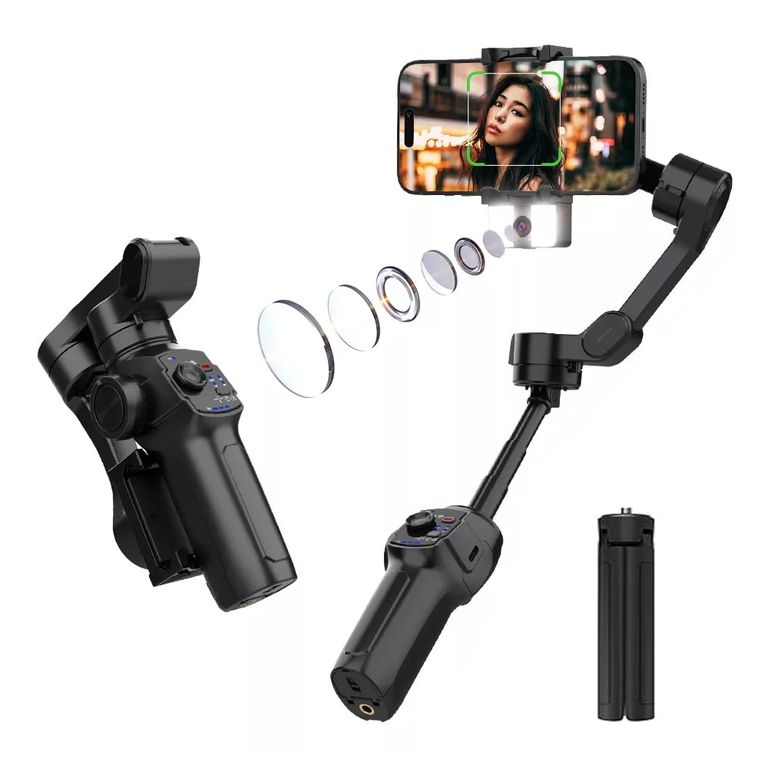 Gimbal L9 3 Ejes AXIS, extendible, seguimiento IA, LED y Trípode