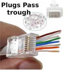 GENERICO - Conector Rj45 Para Cable Red Cat6 6e Pass Through - Lote 50 Pcs