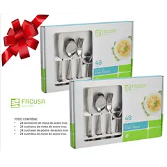 FACUSA - PACK DE CUBIERTOS TOTAL 96 Piezas Acero Inoxidable CAJA REGALO