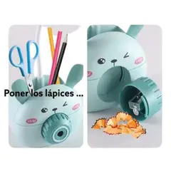 GENERICO - Lampara Led con Portalápiz Infantil Conejito Verde con Sacapuntas