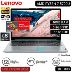 LENOVO - Laptop Ideapad 1 15ALC7 82R400ACLM 15.6" FHD AMD RYZEN 7 5700U 16GB RAM 512GB SSD Free Dos