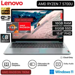 LENOVO - Laptop Lenodo Ideapad 1 15ALC7 82R400ACLM 15.6" FHD AMD RYZEN 7 5700U 16GB RAM 512GB SSD W11