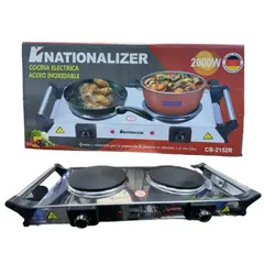 NATIONALIZER - COCINA ELECTRICA DE ACERO INOXIDABLE 2 HORNILLAS