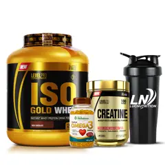 LEVEL PRO - Iso Gold whey 3 kg Chocolate + Creatina 250 g + Omega 3 herbalmax 100 cap + shaker