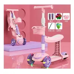 SCOOTER - Niños Ajustable Rosada Asiento Luces Música Canasta