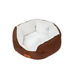 S&T - Cama Para Perros Acolchado Suede Marrón Blanco - Talla M