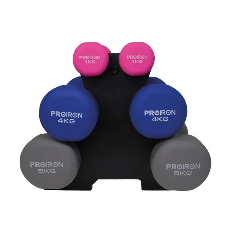Set de mancuernas de neopreno de 1KG Rosado 4KG Y 5KG+Rack