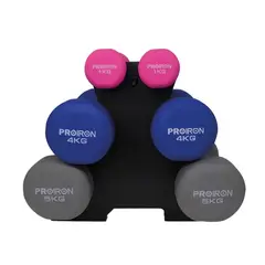 PROIRON - Set de mancuernas de neopreno de 1KG Rosado 4KG Y 5KG+Rack